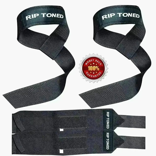 Black Rip Toned wrist wraps and lifting straps collection