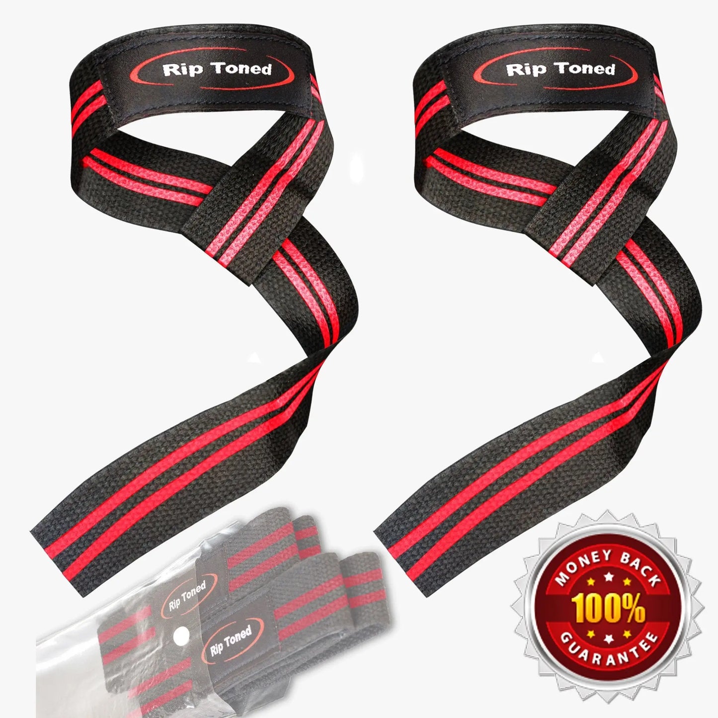 Red & Black Rip Toned lifting straps with padded wrist support
