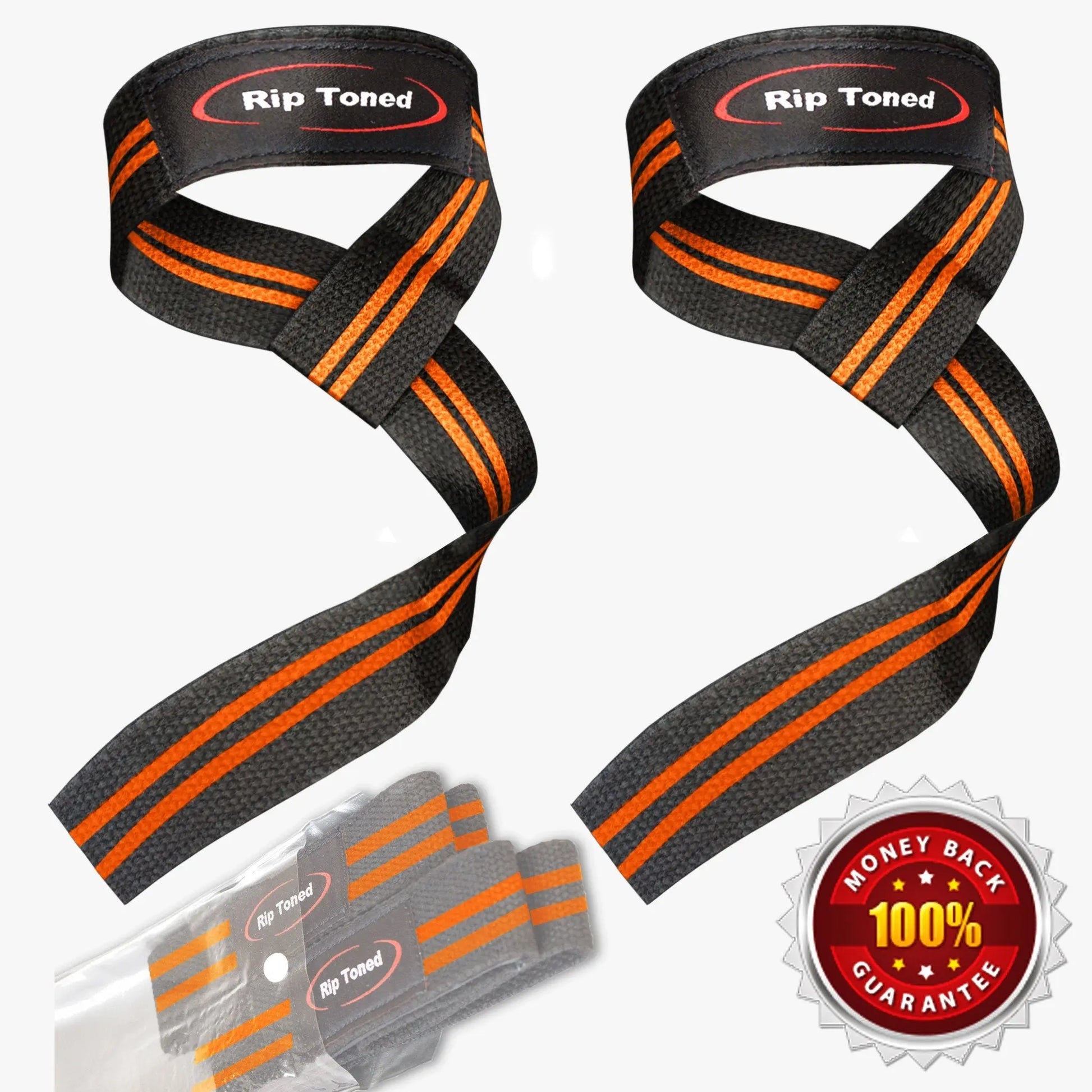 Orange Rip Toned lifting straps with padded wrist support