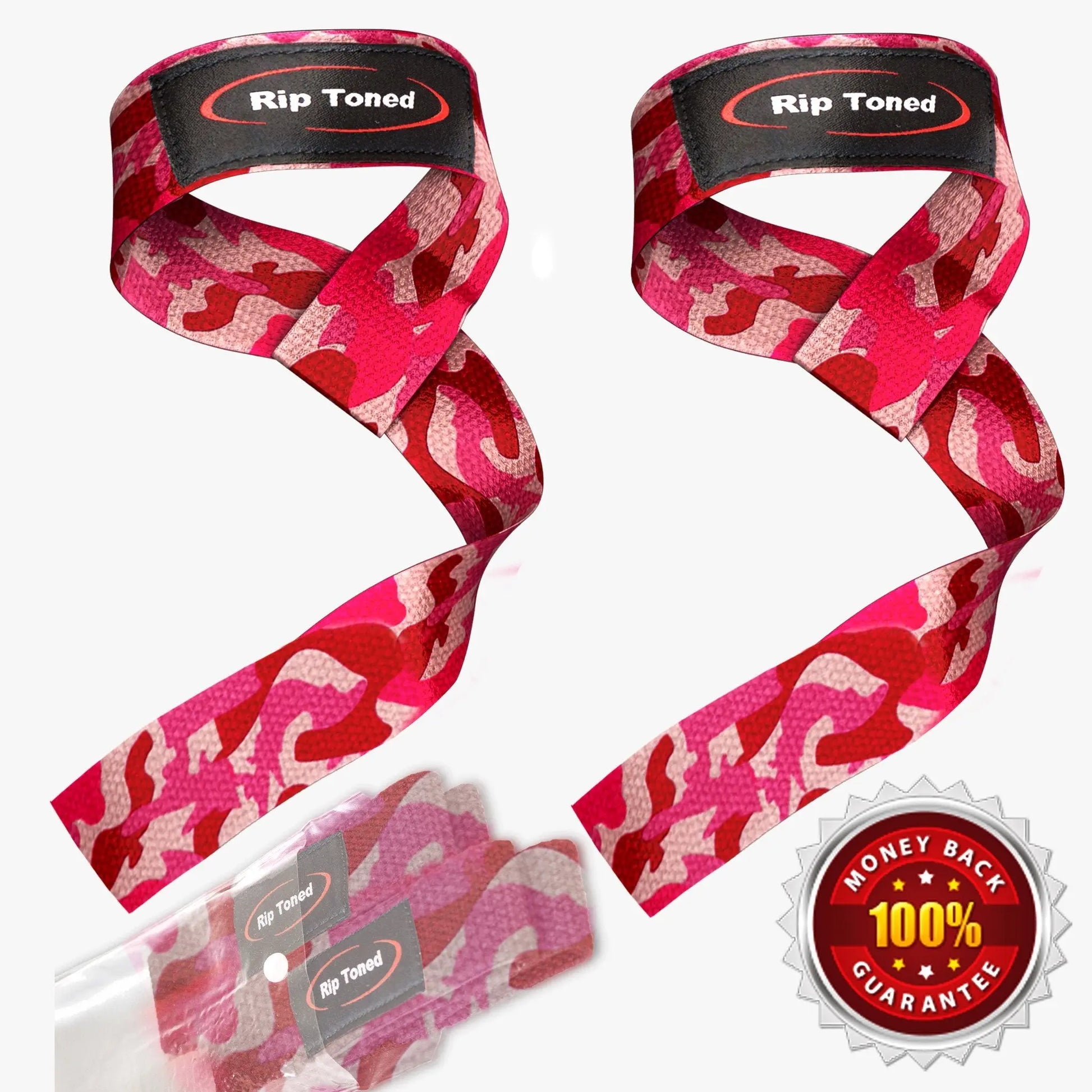 Pink & Red Rip Toned lifting straps with padded wrist support