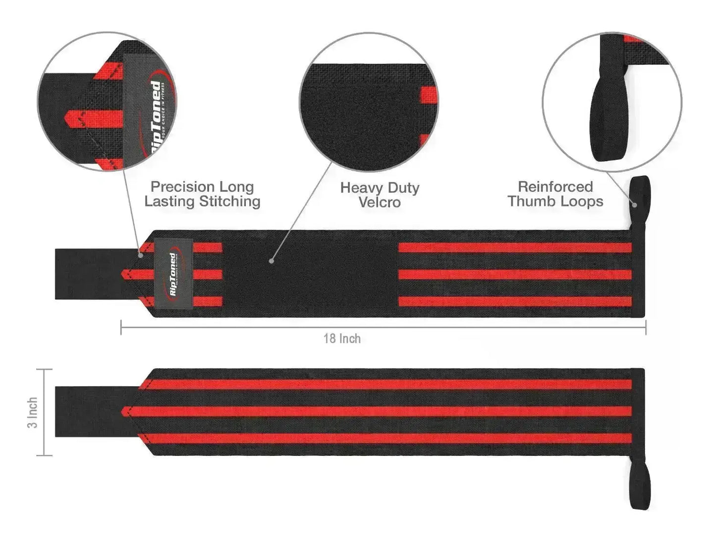 Stiff Wrist Wraps by Rip Toned – Red Color for Heavy Lifting