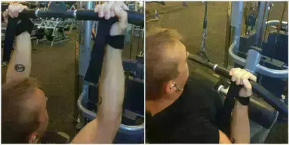 Black Rip Toned wrist wraps and lifting straps worn during squats