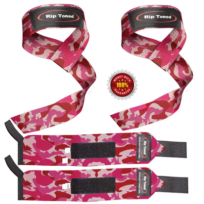 Pink & Red Rip Toned wrist wraps and lifting straps combo.