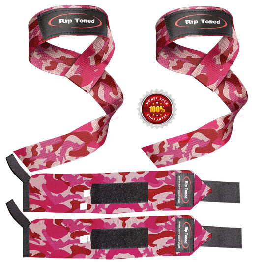 Pink & Red Rip Toned wrist wraps and lifting straps combo.