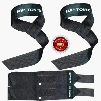 Black Rip Toned wrist wraps and lifting straps collection