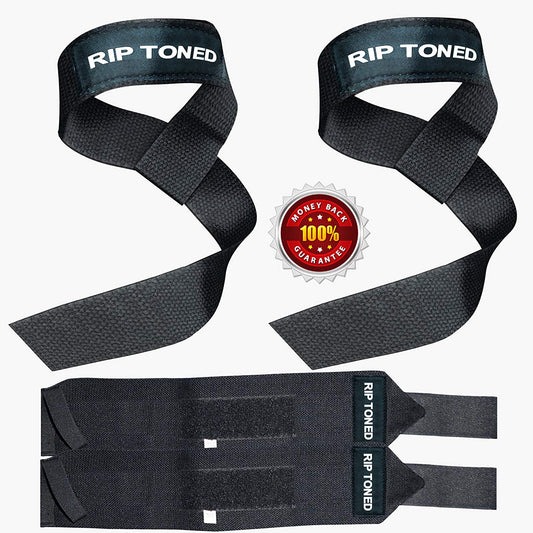 Black Rip Toned wrist wraps and lifting straps collection