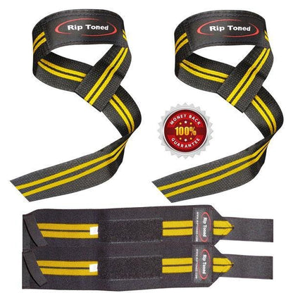 Yellow Rip Toned wrist wraps and lifting straps combo.