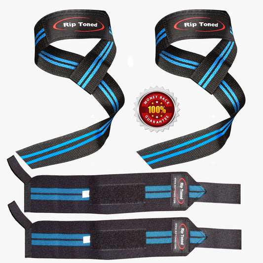 Navy Blue Rip Toned wrist wraps and lifting straps combo