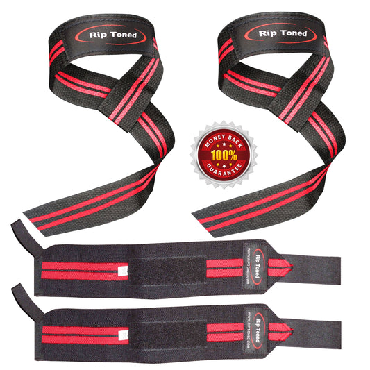 Red Rip Toned wrist wraps and lifting straps combo