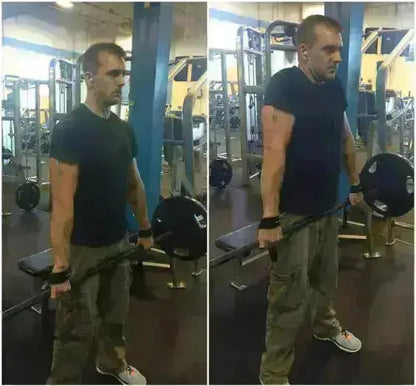 Black Rip Toned wrist wraps and lifting straps shown post-workout