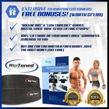 Padded Weightlifting Straps - Rip Toned | Special Bonus