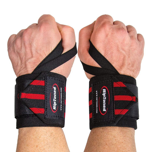 Rip Toned less stiff wrist wraps shown in Red color options