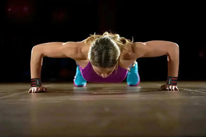Rip Toned stiff wrist wraps supporting wrists in push-up position