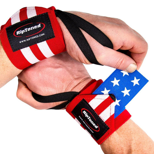 Rip Toned stiff wrist wraps in Black with USA Flag design