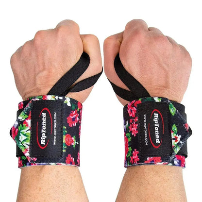 Rip Toned stiff wrist wraps in camo worn during workoutl